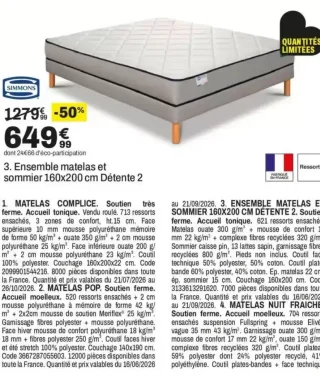 Ensemble matelas et sommier 160*200 cm
