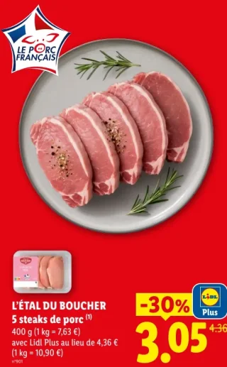 L'ÉTAL DU BOUCHER 5 steaks de porc