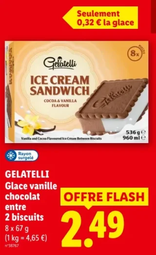 GELATELLI Glace vanille chocolat entre 2 biscuits