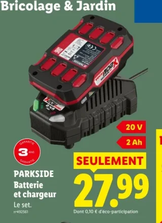 Parkside Batterie et chargeur 20 V 2 Ah