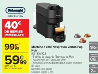 Machine à café Nespresso Vertuo Pop Noir DeLonghi