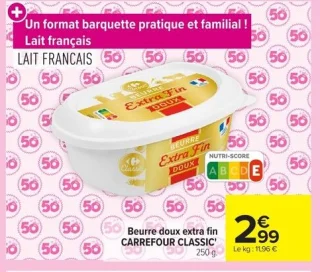 Beurre doux extra fin CARREFOUR CLASSIC'