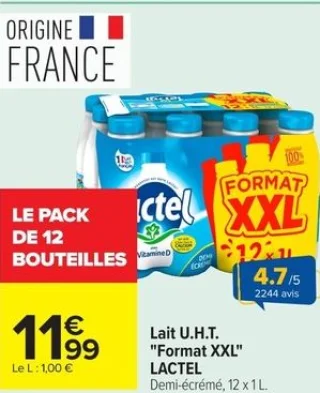 Lait U.H.T. "Format XXL" LACTEL Demi-écrémé