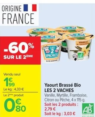 Yaourt Brassé Bio Les 2 Vaches