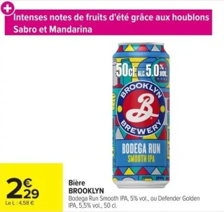 Bière BROOKLYN Bodega Run Smooth IPA, 5% vol., ou Defender Golden IPA, 5,5% vol.