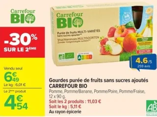 Gourdes purée de fruits sans sucres ajoutés CARREFOUR BIO