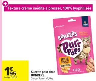 Sucette pour chat BONKERS Saveur Poulet x4, 6 g.