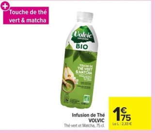 Infusion de Thé VOLVIC Thé vert et Matcha, 75 cl.