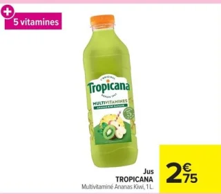 Jus TROPICANA Multivitaminé Ananas Kiwi, 1 L.