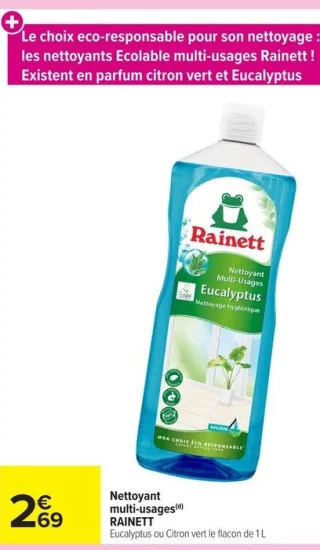 Nettoyant multi-usages Rainett Eucalyptus ou Citron vert