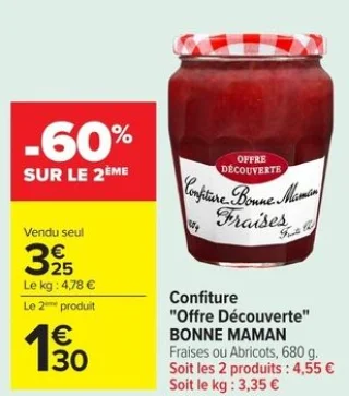 Confiture "Offre Découverte" BONNE MAMAN Fraises ou Abricots