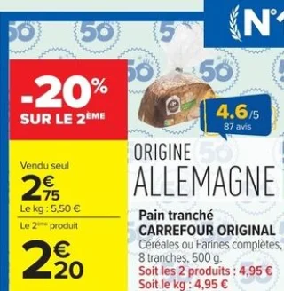 Pain tranché CARREFOUR ORIGINAL Céréales ou Farines complètes