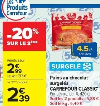 Pains au chocolat surgelés CARREFOUR CLASSIC' Pur beurre