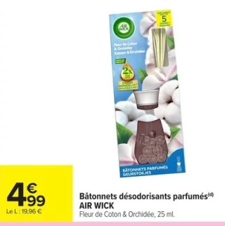 Bâtonnets désodorisants parfumés AIR WICK Fleur de Coton & Orchidée