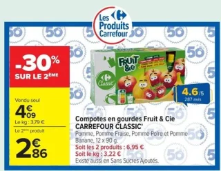 Compotes en gourdes Fruit & Cie Carrefour Classic'
