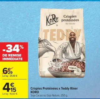 Crispies Protéinées x Teddy Riner KORO Soja Cacao ou Soja Nature