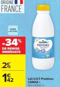 Lait U.H.T Protéines CANDIA + Sans Lactose