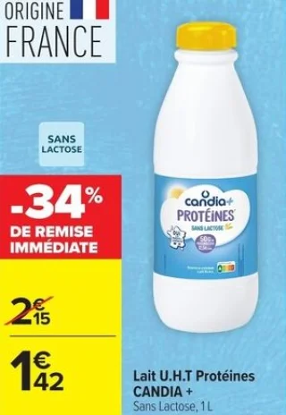 Lait U.H.T Protéines CANDIA + Sans Lactose