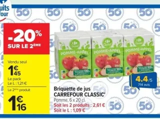 Briquette de jus CARREFOUR CLASSIC Pomme