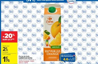 Pur jus de fruits CARREFOUR EXTRA Orange, Ananas ou Multifruits