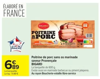 Poitrine de porc sans os marinade saveur Provençale BIGARD