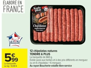 12 chipolatas natures TENDRE & PLUS