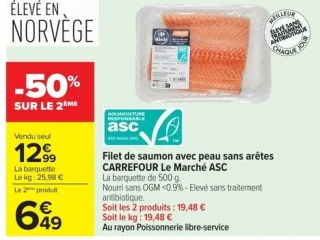 Filet de saumon avec peau sans arêtes CARREFOUR Le Marché ASC