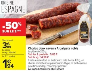 Chorizo doux navarra Argal pata noble