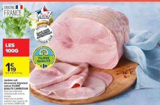 Jambon cuit découenné dégraissé nature FILIERE QUALITE CARREFOUR