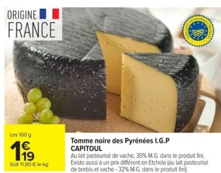 Tomme noire des Pyrénées I.G.P. CAPITOUL