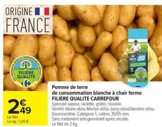 Pomme de terre de consommation blanche à chair ferme FILIÈRE QUALITÉ CARREFOUR