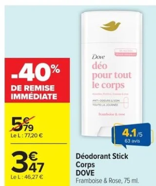Déodorant Stick Corps DOVE Framboise & Rose