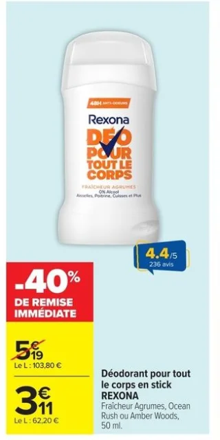 Déodorant pour tout le corps en stick REXONA