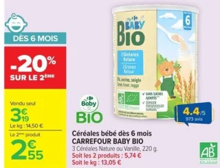 Céréales bébé dès 6 mois CARREFOUR BABY BIO