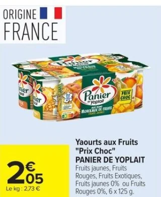 Yaourts aux Fruits "Prix Choc" Panier de Yoplait