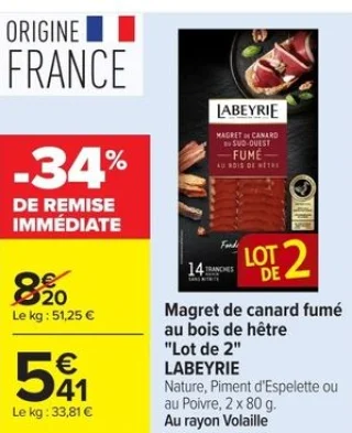 Magret de canard fumé au bois de hêtre "Lot de 2" LABEYRIE