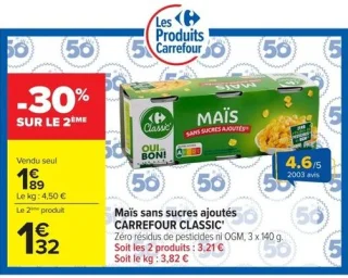 Maïs sans sucres ajoutés CARREFOUR CLASSIC