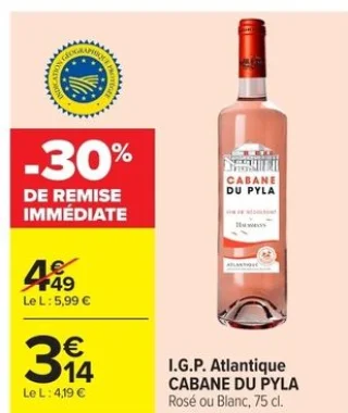 I.G.P. Atlantique Cabane du Pyla Rosé ou Blanc
