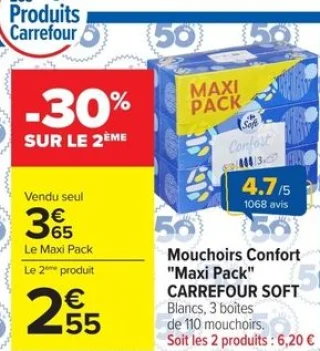 Mouchoirs Confort "Maxi Pack" CARREFOUR SOFT