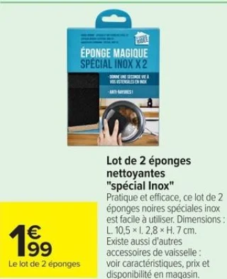 Lot de 2 éponges nettoyantes "spécial Inox"