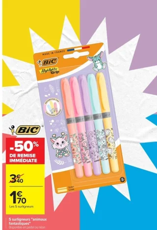 BIC Highlighter Grip 5 surligneurs "animaux fantastiques"