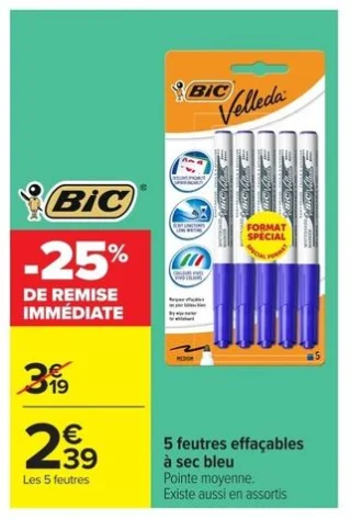 BIC Velleda 5 feutres effaçables à sec bleu