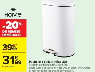 Poubelle à pédale métal 30L Home