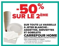 Toute la vaisselle à jeter blanche: assiettes, serviettes et gobelets Carrefour Home