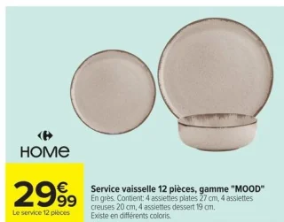Service vaisselle 12 pièces, gamme "MOOD" Carrefour Home