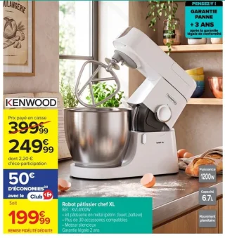 Robot pâtissier chef XL Kenwood KVL4100W