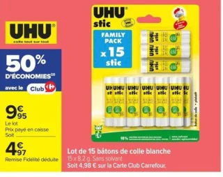 Lot de 15 bâtons de colle blanche UHU stic