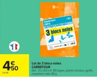 Lot de 3 blocs-notes CARREFOUR