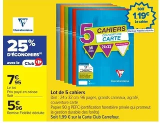 Lot de 5 cahiers couverture carte Clairefontaine