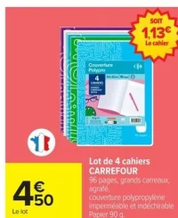Lot de 4 cahiers CARREFOUR Couverture Polypro